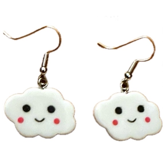 Happy Clouds Rosy Cheeks Blushing Cheery Fluffy Cumulus Weather Cartoon Earrings - Picture 6 of 9